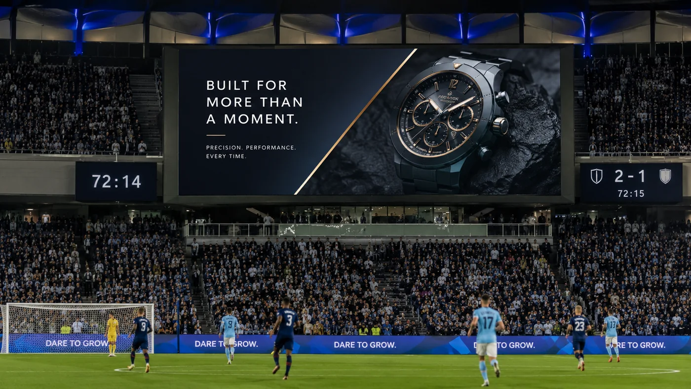 Publicidad de marca en el videomarcador de un estadio